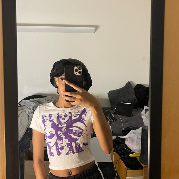 White T-Shirt with Purple Graphic Print - Picture 3 of 3